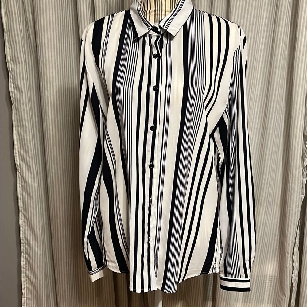 Match Striped Button-Up Blouse